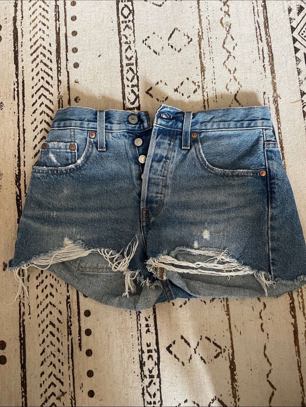 Levi's Blue Distressed High-Rise Denim Cutoff Shorts